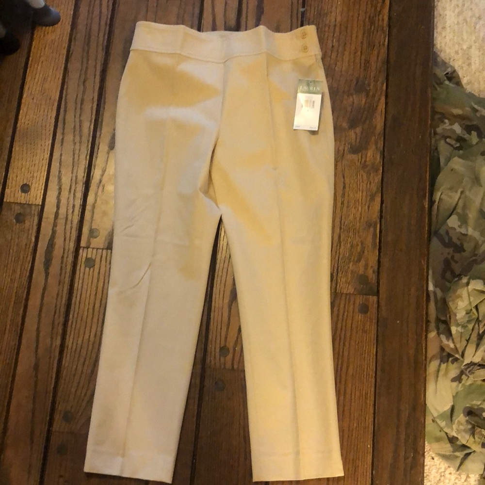 NWT Lauren side zip tan cigarette style pant Sz 4.